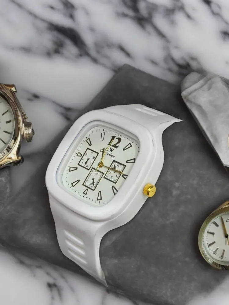 White Square Analog Watch with Gold Accents for Men - Image 5