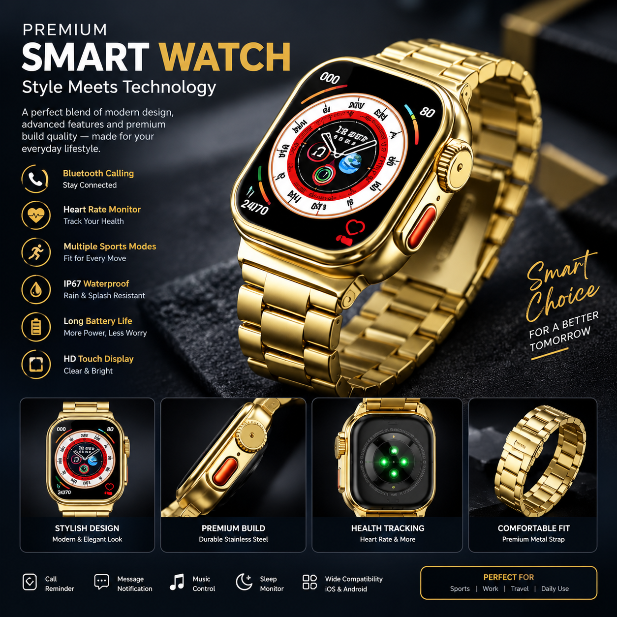 Premium Gold Smart Watch – Luxury Smartwatch - Image 2