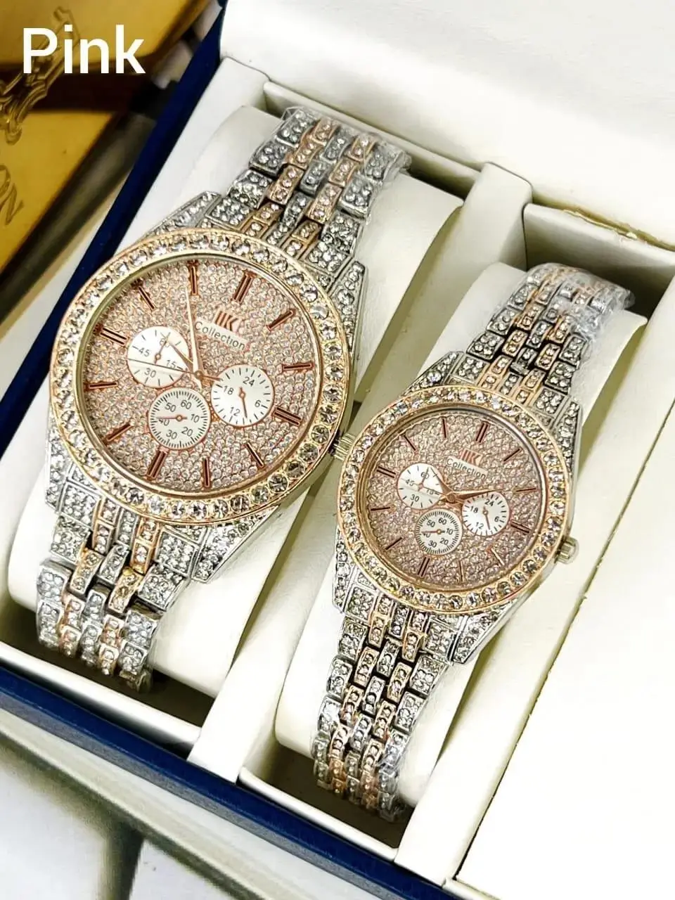 Luxury Rhinestone Couple Watch Set – Gold & Silver Design - Image 2