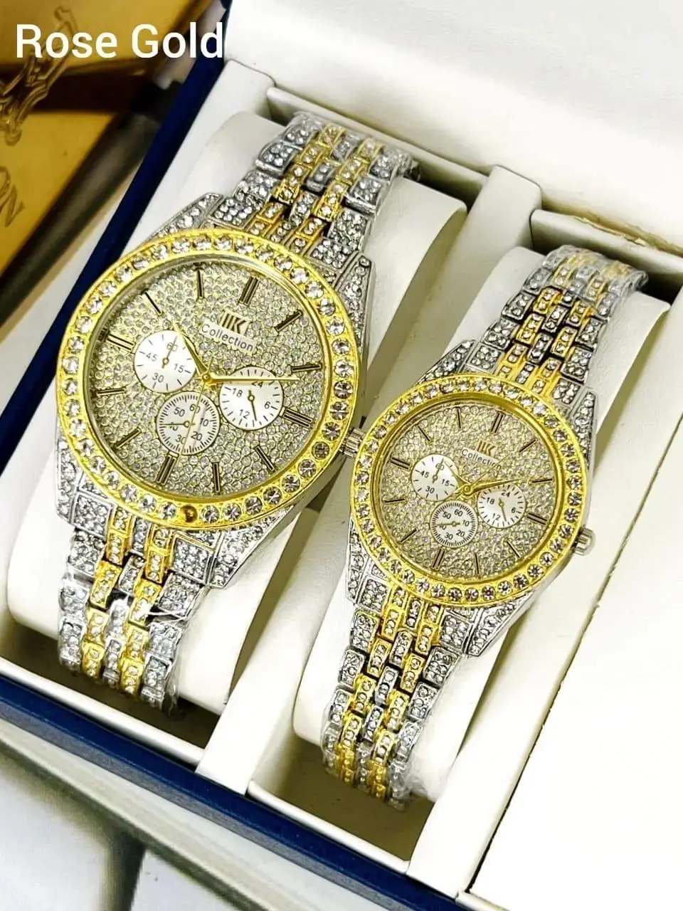 Luxury Rhinestone Couple Watch Set – Gold & Silver Design - Image 3