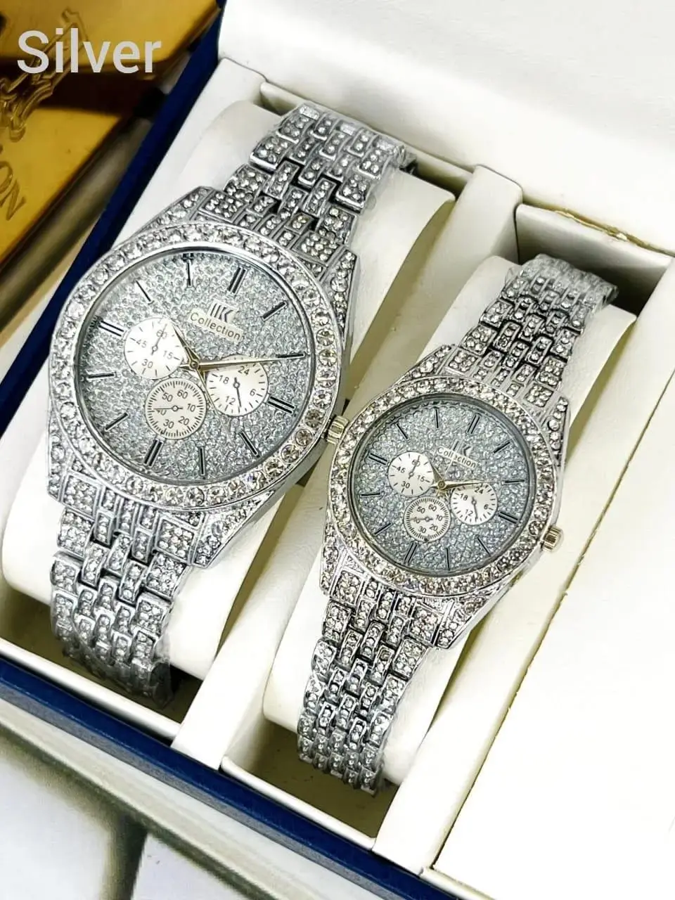 Luxury Rhinestone Couple Watch Set – Gold & Silver Design - Image 5