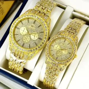 Luxury Rhinestone Couple Watch Set – Gold & Silver Design