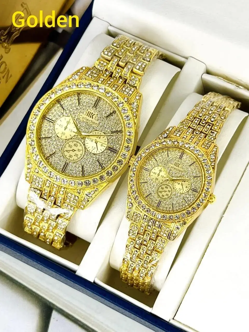 Luxury Rhinestone Couple Watch Set – Gold & Silver Design