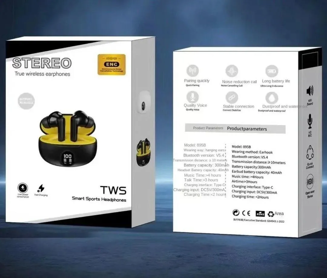 Premium Wireless Earbuds Black Yellow Bluetooth 5.3 - Image 7
