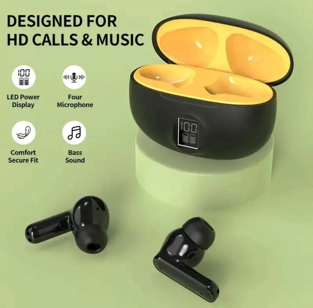 Premium Wireless Earbuds Black Yellow Bluetooth 5.3 - Image 3